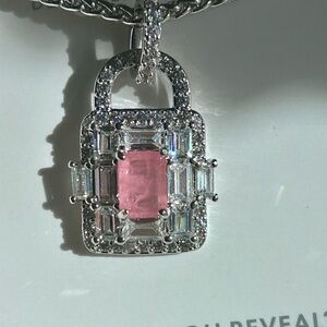 Pink Centerstone Silver Padlock Pendant Necklace